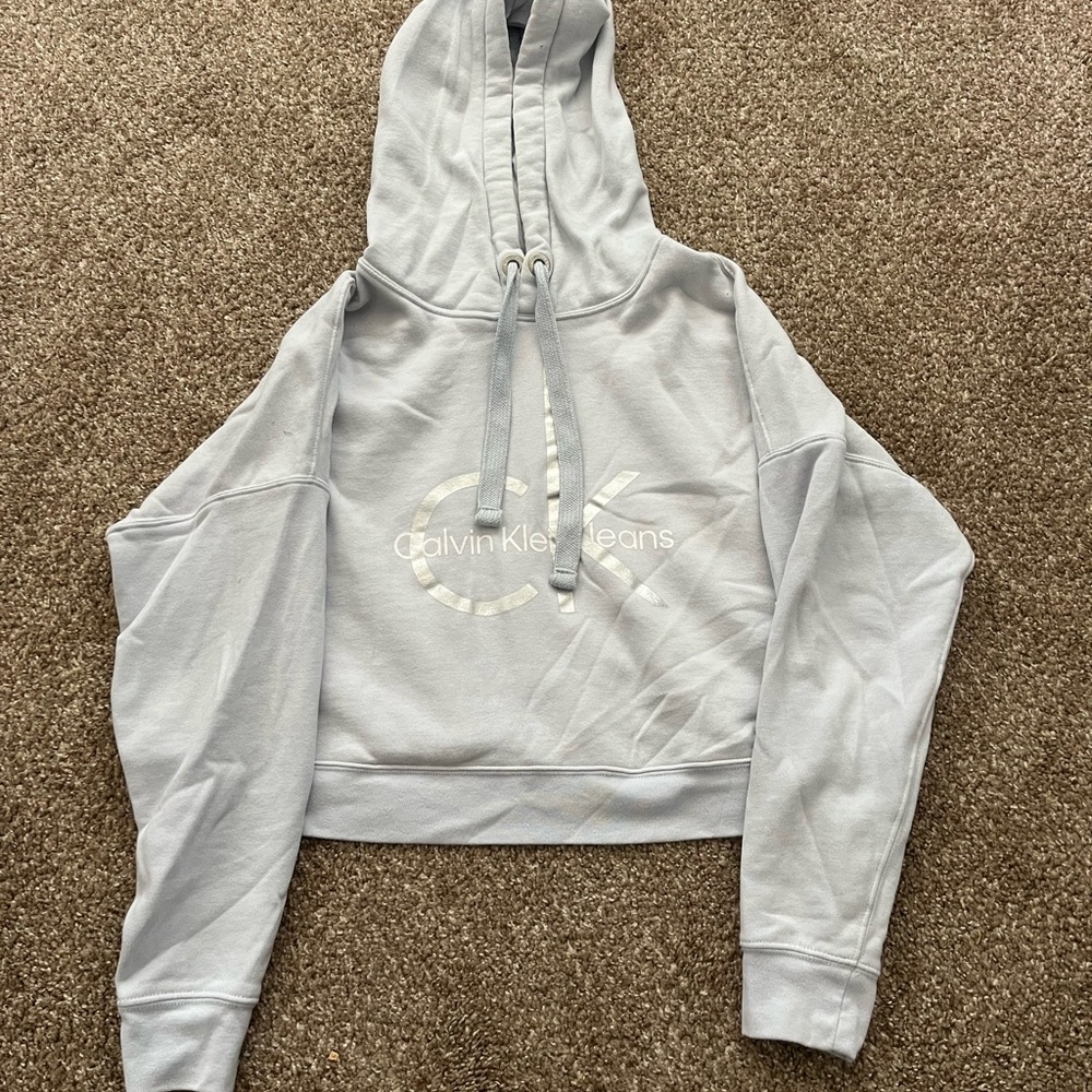 Calvin Klein Gray Oversized Cropped Hoodie